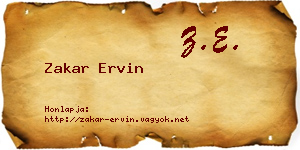 Zakar Ervin névjegykártya